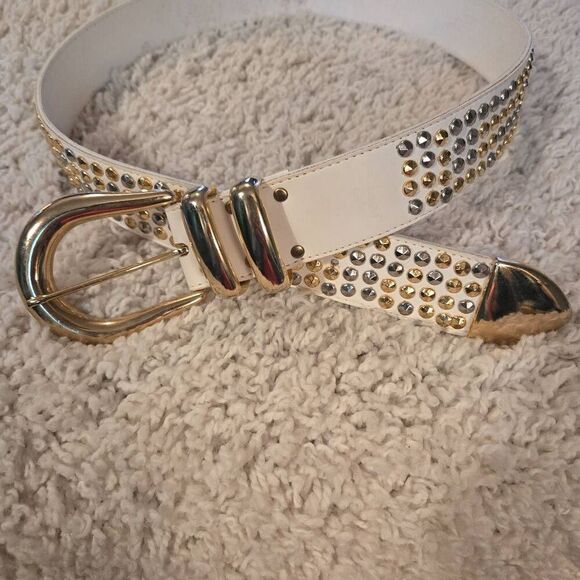 Vintage Accessories - Vintage Belt White Gold Silver Studs M/L USA
